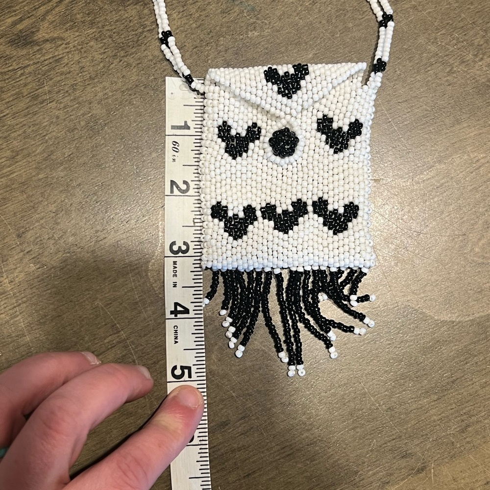Hand Beaded Black and White Necklace Pouch with Mickey print worked into it